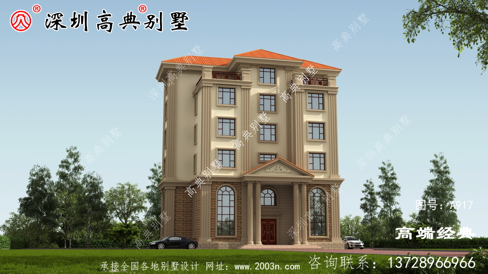 歐式六層洋樓外觀圖,外觀美觀,符合農(nóng)村住宅設(shè)計。