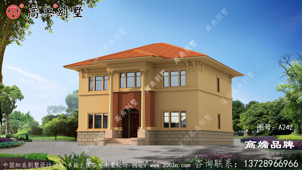 紅坡屋頂搭配暖色外墻,更具鄉村氛圍