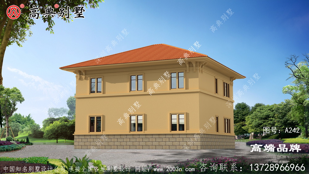 紅坡屋頂搭配暖色外墻,更具鄉村氛圍